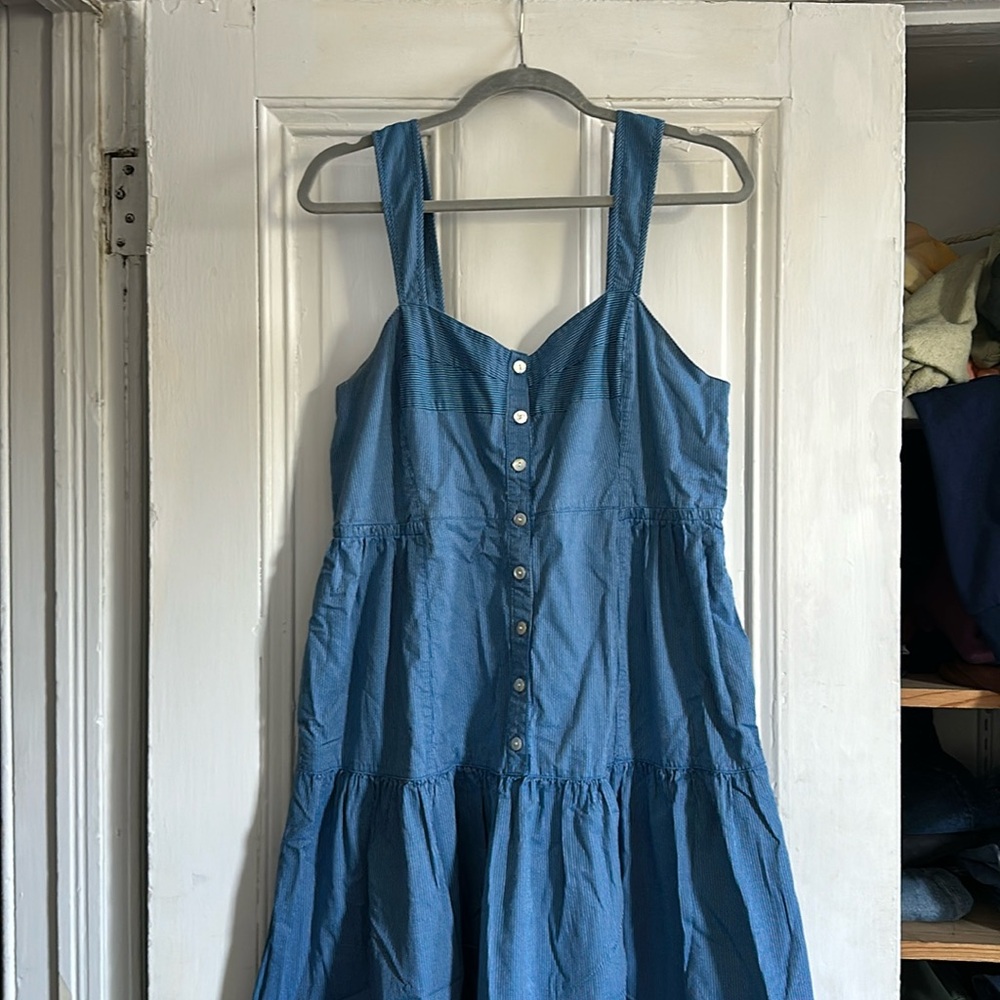 Madewell Stripe Button Front Tiered Midi Dress - image 1